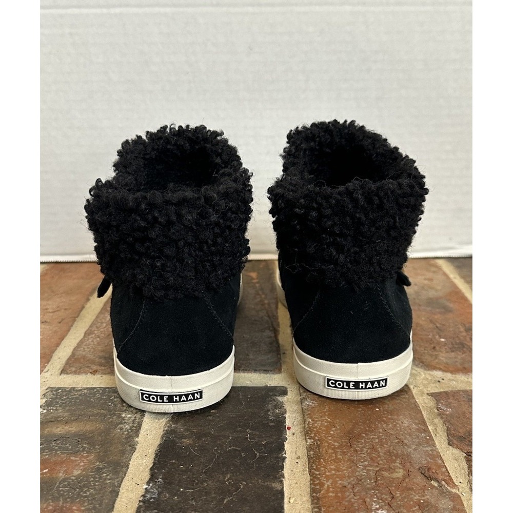 Cole Haan NANTUCKET Cozy Ankle Suede Boots H2O Black Faux-Shearling Trim Wm Sz 8 - Picture 5 of 7